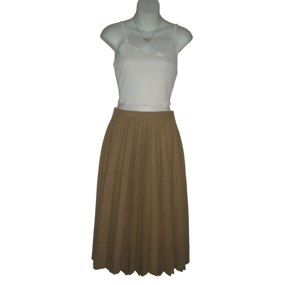 Vintage Deadstock 90s Briggs New York Skirt Wool Blend Tan Pleated Academia Plus - Picture 1 of 10